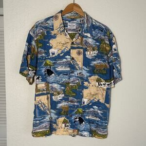 David Carey Originals Alaska Men’s Button Up Camp Shirt Graphic Map Blue